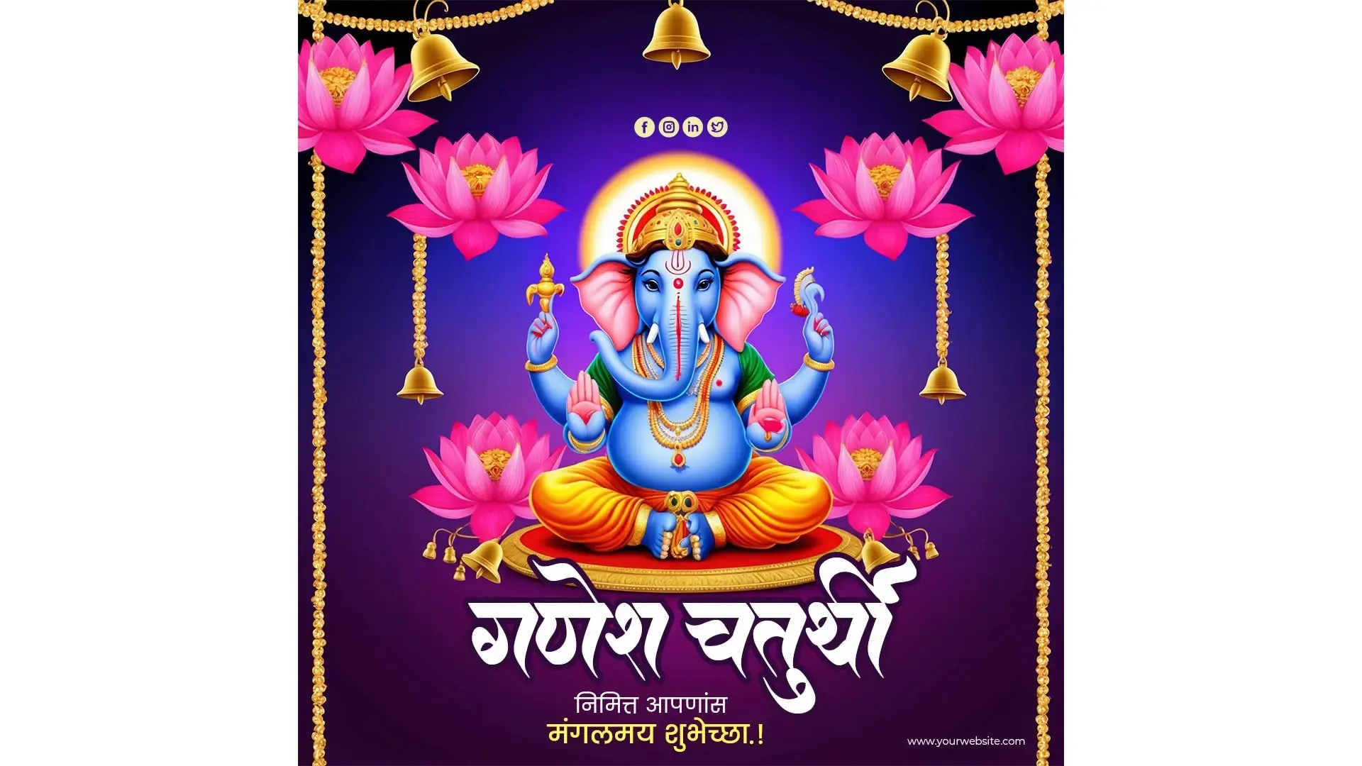 Blissful Ganesh Chaturthi Instagram Post with Pink Lotus and Golden Bells image